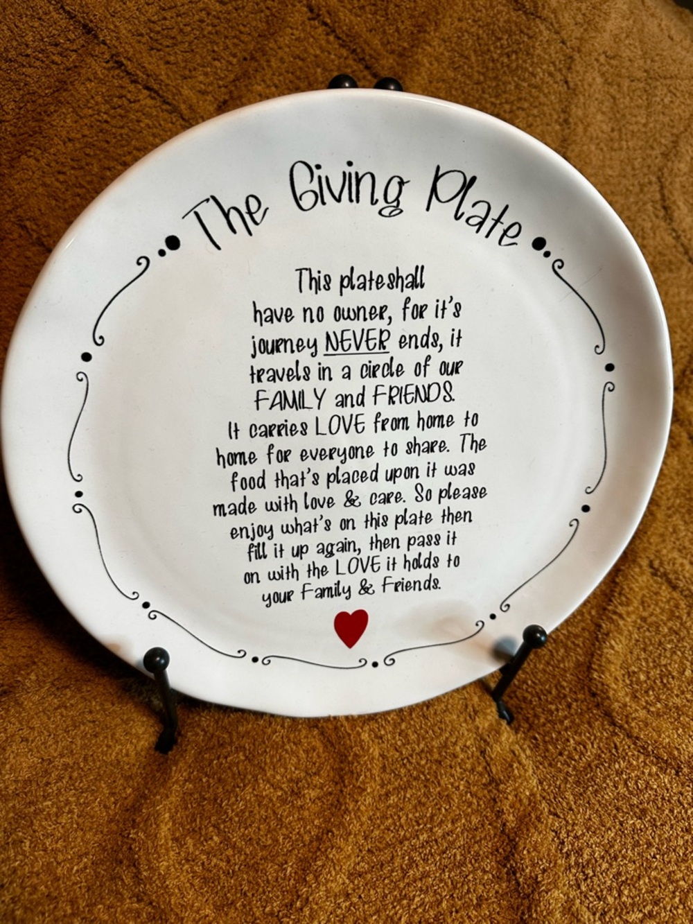 The Giving Plate Ceramic Decorative Plate - White with Red Heart Stand Included